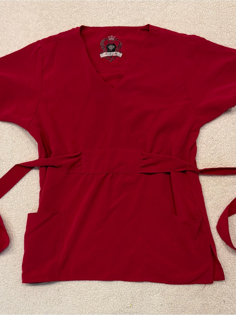 Dickies Black Label Red Tie-Waist Scrub Top (Size S)